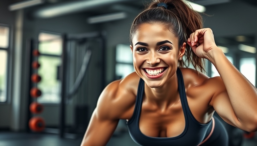 Energetic woman smiling in gym ready for push-up challenge