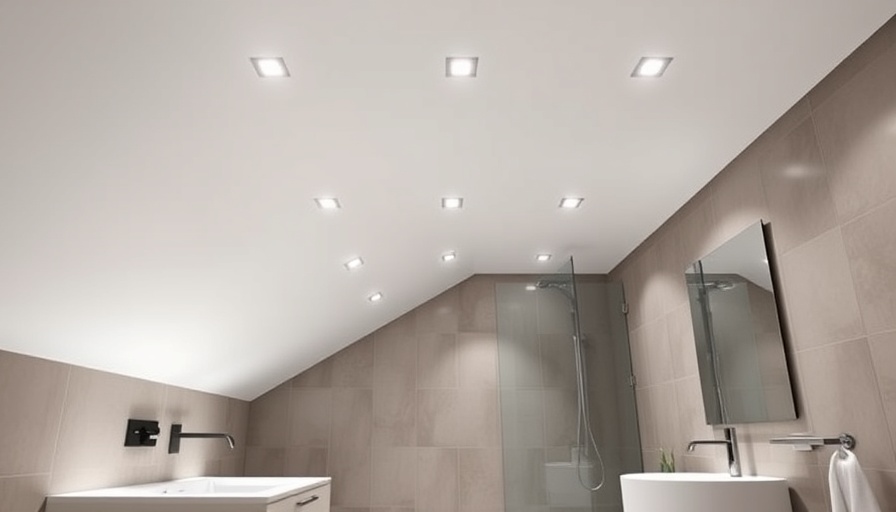 Modern waterproof low sloped drywall ceiling in a sleek bathroom.