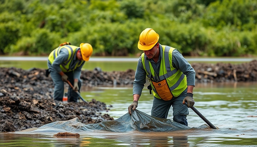 Workers manage oil spill containment near riverbank - Smitty's Supply Fire Update.