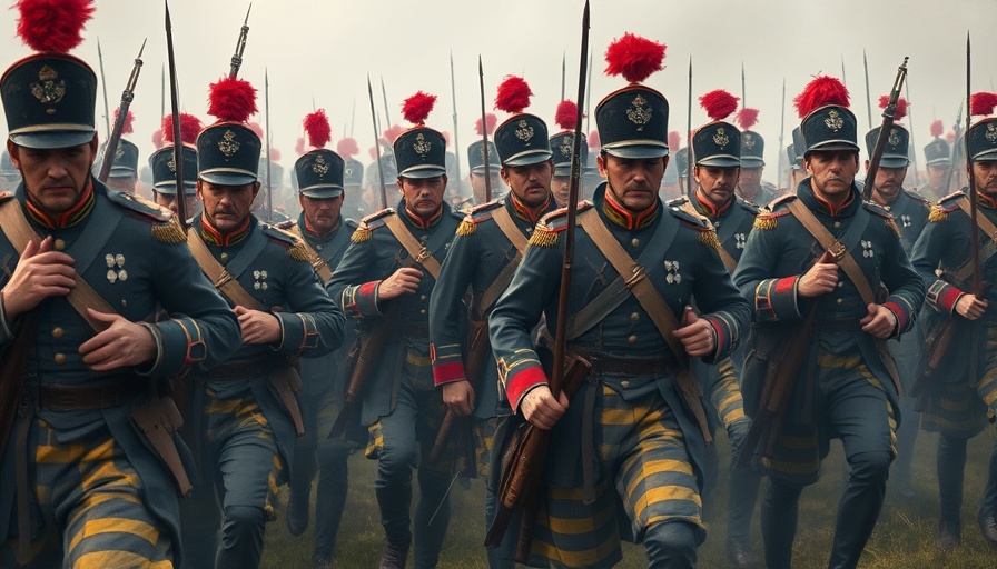 Prussian army strategies illustration with soldiers in formation, historical artwork.