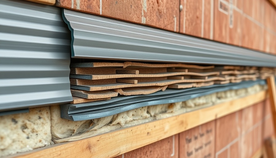 Close-up of rain screen behind ProRib steel siding at a construction site.