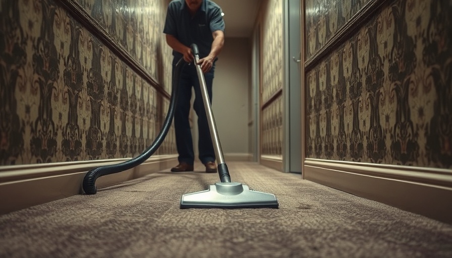 Efficient carpet cleaning with a vacuum machine in a hallway.