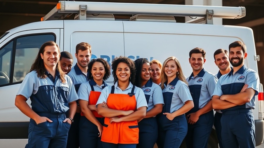 Cheerful BluSky team showcasing property restoration readiness in bright natural light.