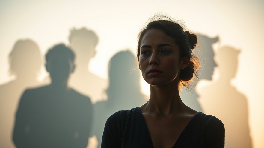 Confident person in soft focus with shadowy fearful silhouettes, exploring psychological origins of fears.