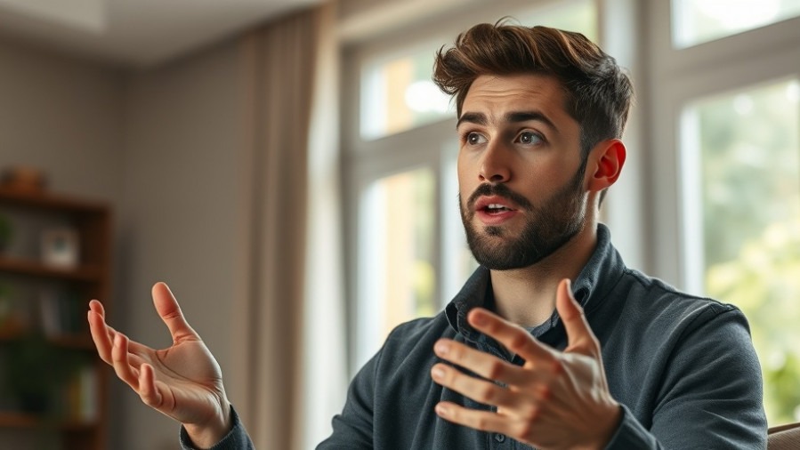 Young man sharing social media strategies for engaging content and TikTok SEO in a warm indoor setting.