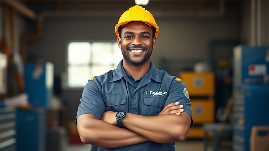Confident contractor in branded workwear represents the mechanical contracting industry.