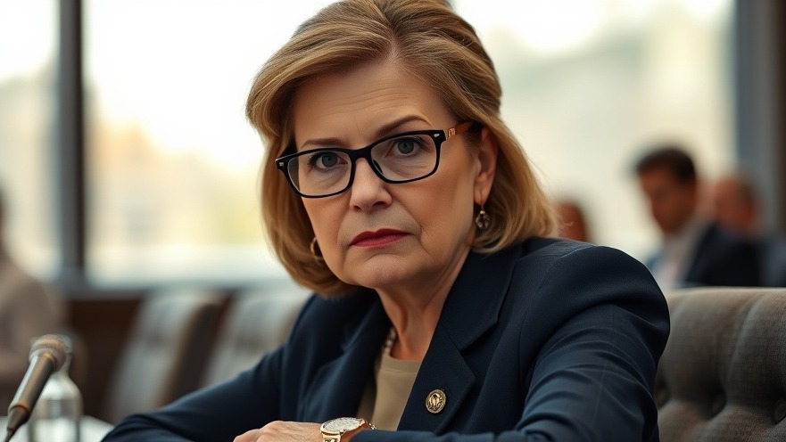 Confident woman with NRA pin advocates for gun rights at conference table.