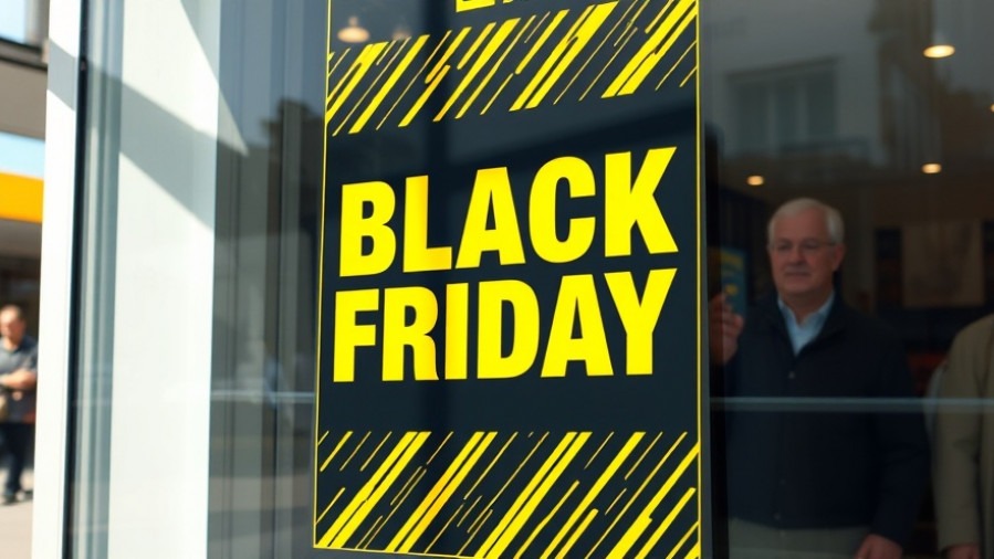 Vivid Black Friday poster highlighting consumerism in a bold retail display.