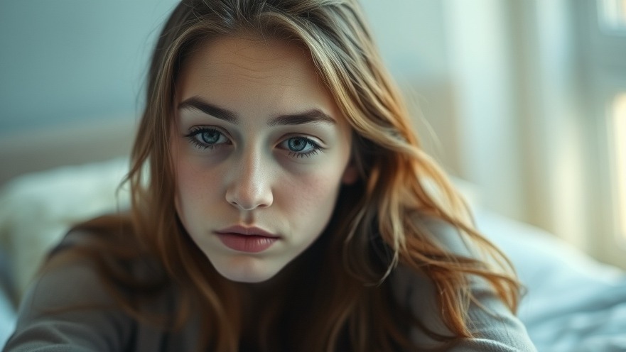 Close-up of a young woman with chronic fatigue, reflecting in soft morning light.