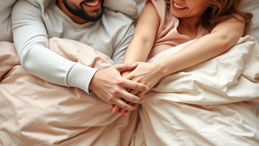 Relaxed couple enjoying intimacy on organic bedding with safe lubricants.