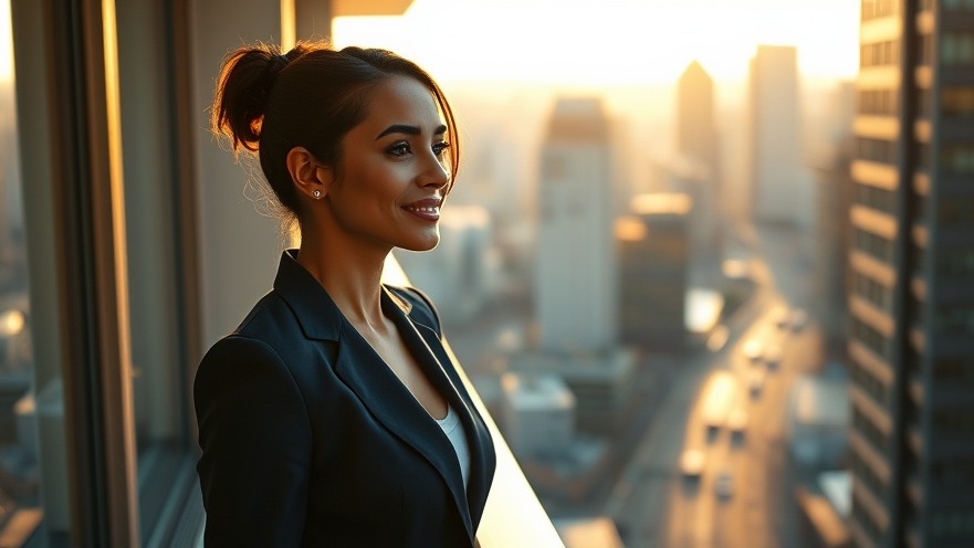 Confident executive woman at sunset, reflecting ambition for BSCAI Executive Leadership Academy.