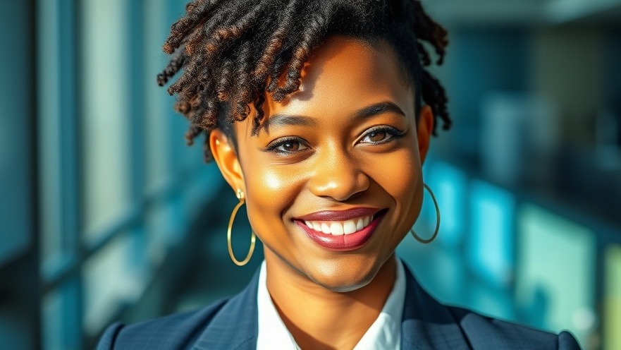 Confident diverse professional embodying authenticity in branding, bright office vibe.