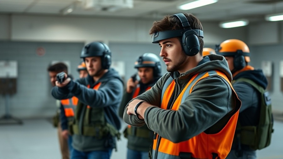 Young firearms instructor shows safety techniques during concealed carry training.