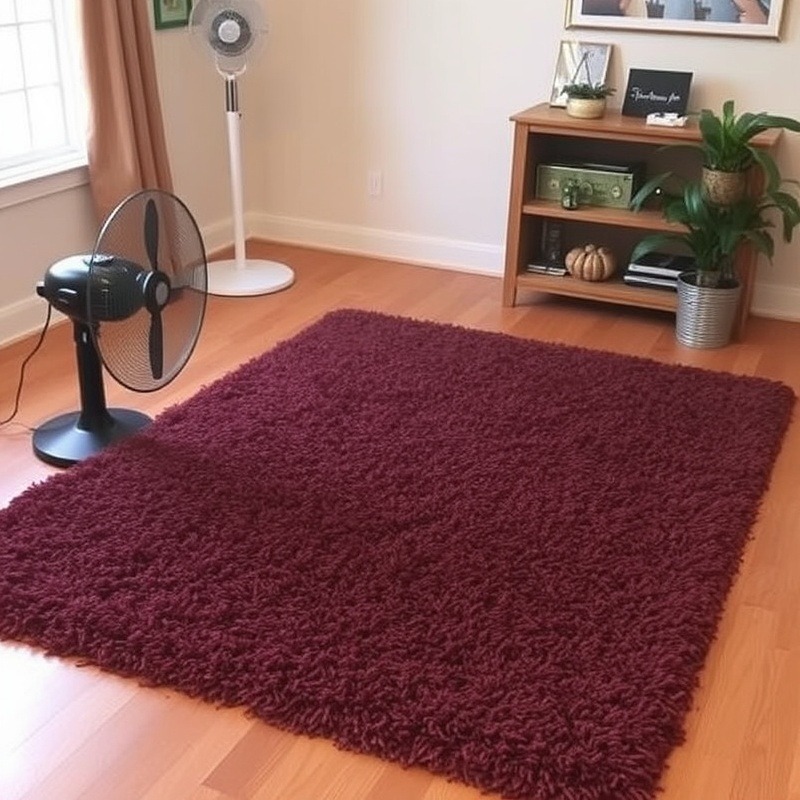 use fans to circulate the air around the high pile rug