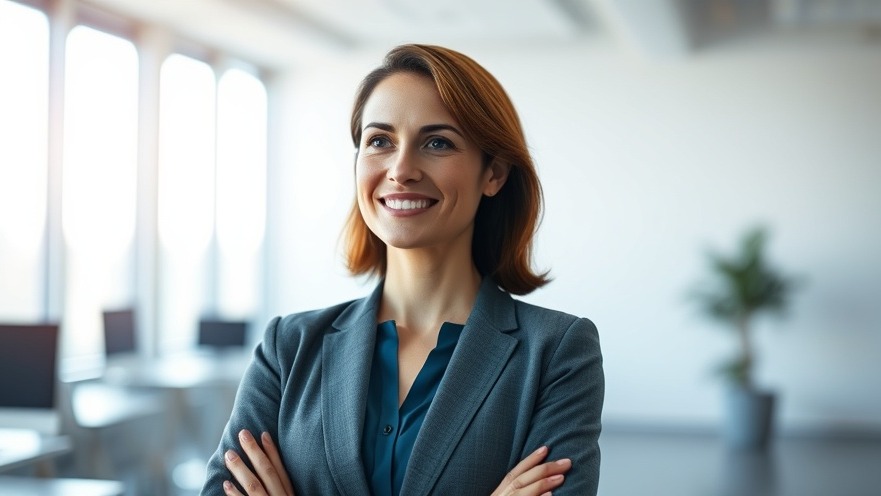 Confident woman in airy office, representing personalized learning and AI skills analysis.
