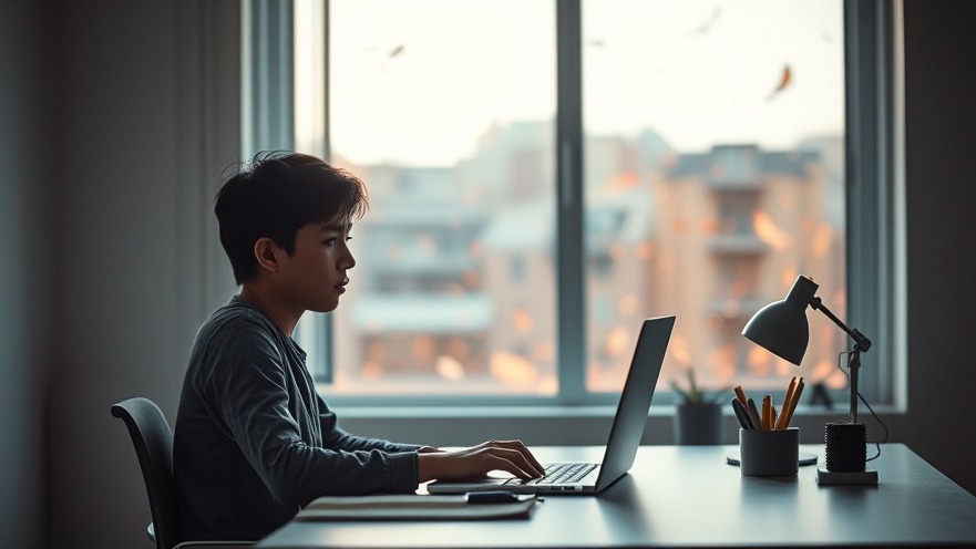 Focused young adult amid chaos, illustrating news consumption's impact on mental health.
