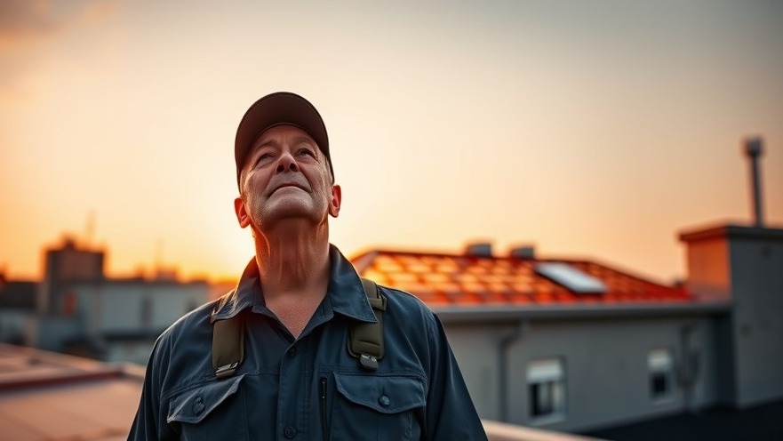 Veteran with hope on rooftop during PuroClean roof replacement project.