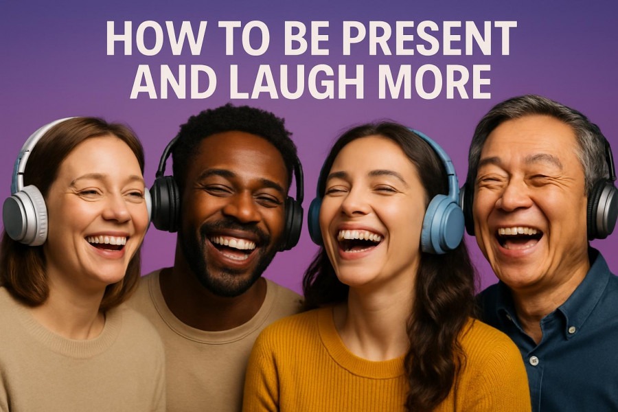 Diverse individuals enjoying music, showcasing the benefits of laughter with engaging expressions.