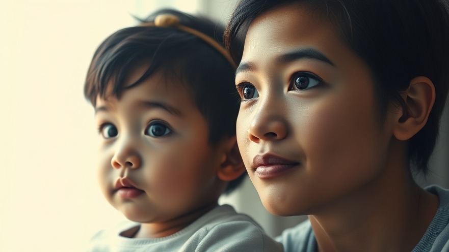 Thoughtful parent and child duo symbolizing brand growth and nurturing values.