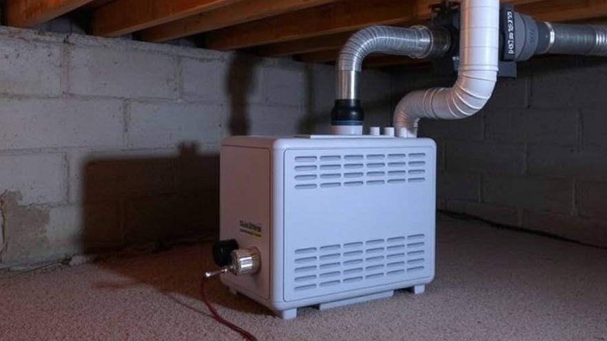 Humidifier in basement crawl space for effective humidity management and condensation prevention.