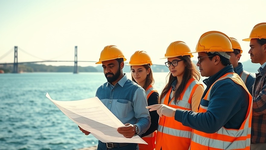 Engineers discuss Fanga'uta Lagoon Bridge plans, showcasing innovative infrastructure.