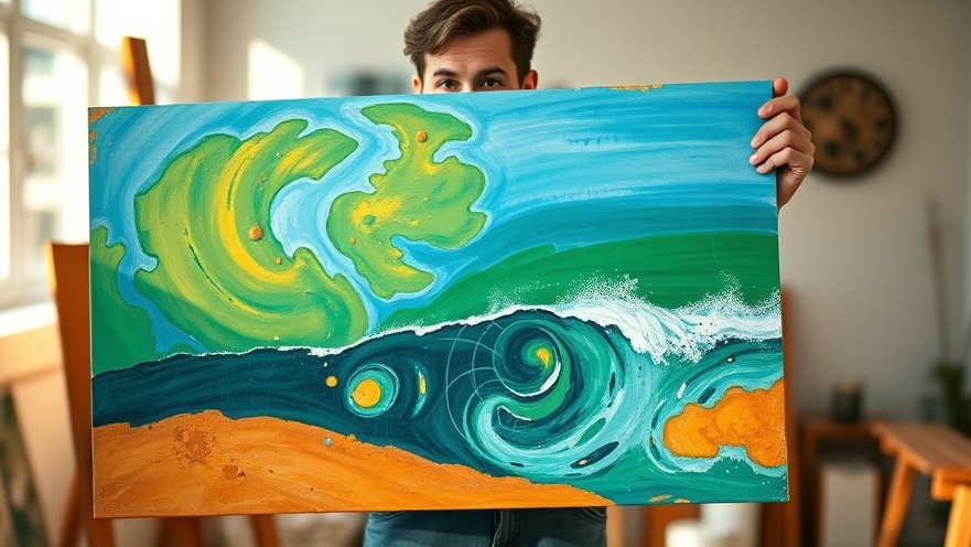 Artist showcases Indigenous art climate activism with a vibrant painting on climate themes.