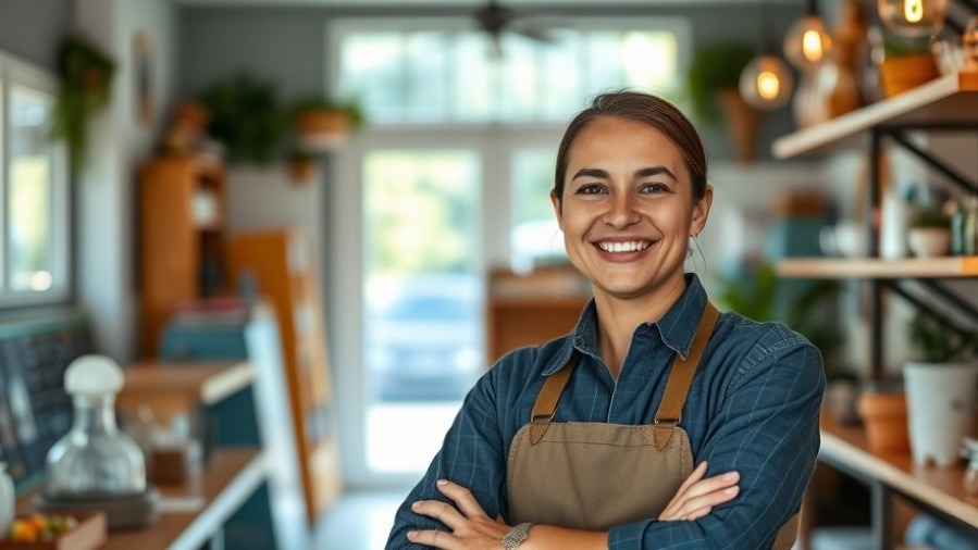 Smiling small business owner in cozy shop, embodying Google Business Profile success.