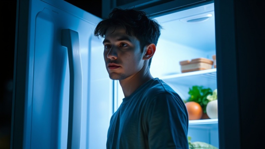 Young adult examining fresh produce in open fridge, showcasing sustainable refrigeration technologies.