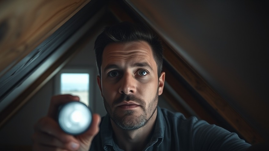 Homeowner inspecting attic for marine climate roofing efficiency and moisture control.