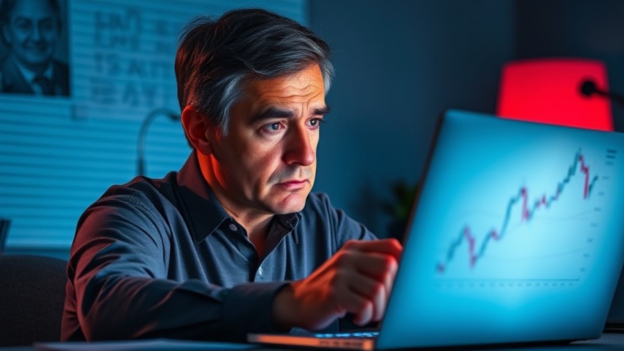 Concerned voter analyzing stock chart reflecting Trump economic policies amidst 2025 midterm elections.