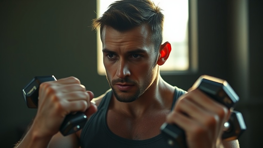 A determined athlete grips vintage dumbbells, showcasing community spirit gyms and old-school fitness.