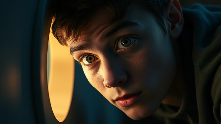 Curious young adult peering through a keyhole, embodying exploration and empowerment.