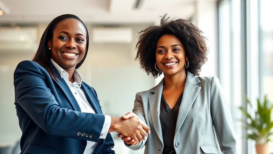 Diverse professionals shaking hands, showcasing confidence in a bright office, highlighting cleaning products.
