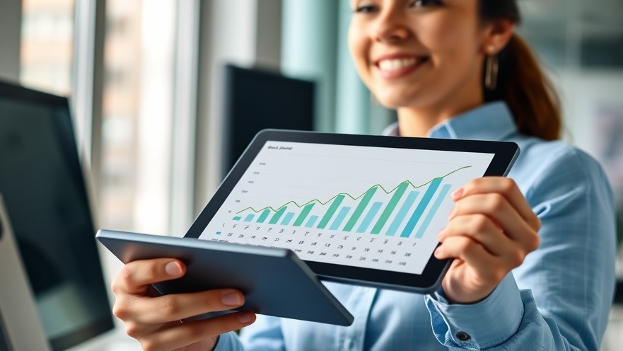 Professional cleaning service manager showcasing AI recommendations on a tablet.