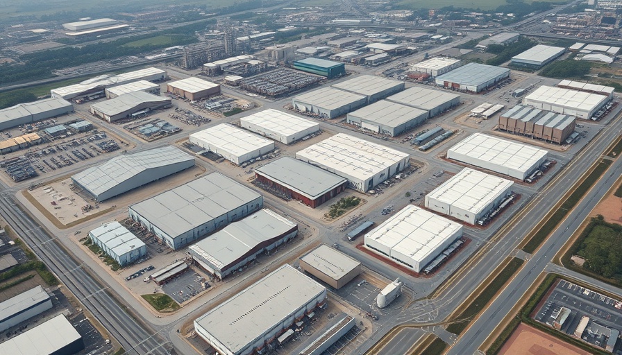 Aerial view of Westcore's expanding industrial portfolio showing warehouses.