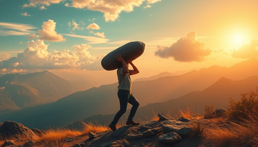 Illustration of personal growth journey, uphill path at sunset.