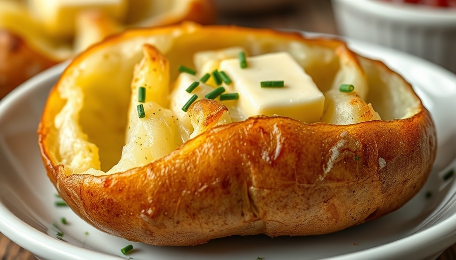 Perfect baked potato recipe with butter and chives.
