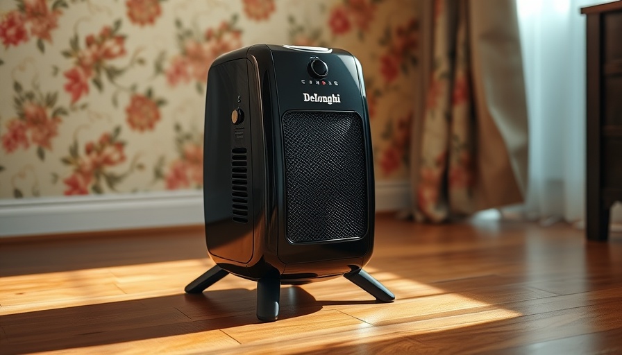 DeLonghi space heater review image, sleek design in cozy room.