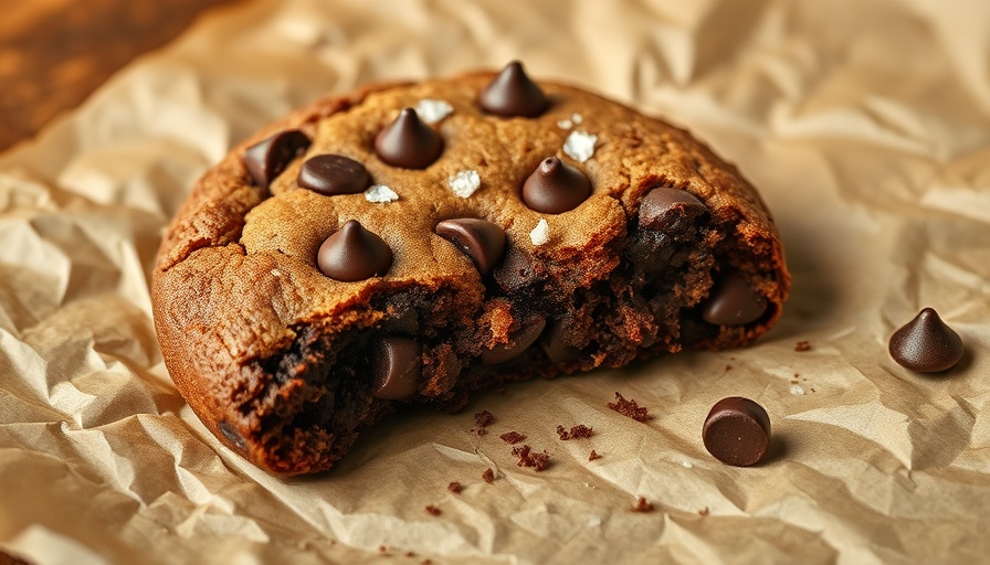 Healthy single-serve chocolate chip brownie cookie with sea salt.