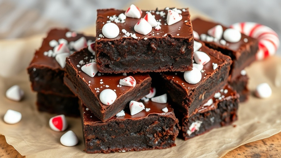 Fudgy dark chocolate peppermint protein brownies on parchment.