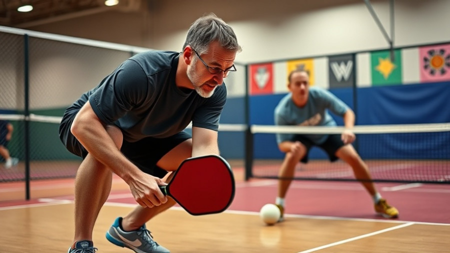 Two men competing in a lively pickleball tournament charity event.