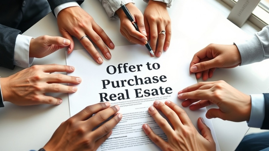 Hands signing a purchase offer document, focusing on convincing seller.