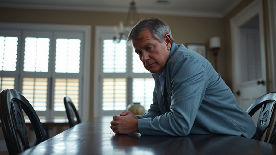 Home buyer's remorse: Despondent individual at table in soft light.