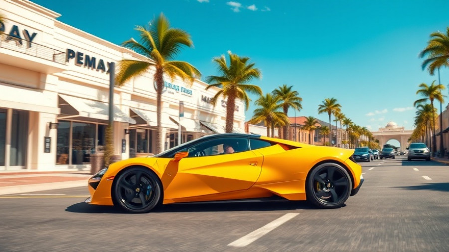 Vibrant luxury street with yellow sports car in Double Bay.