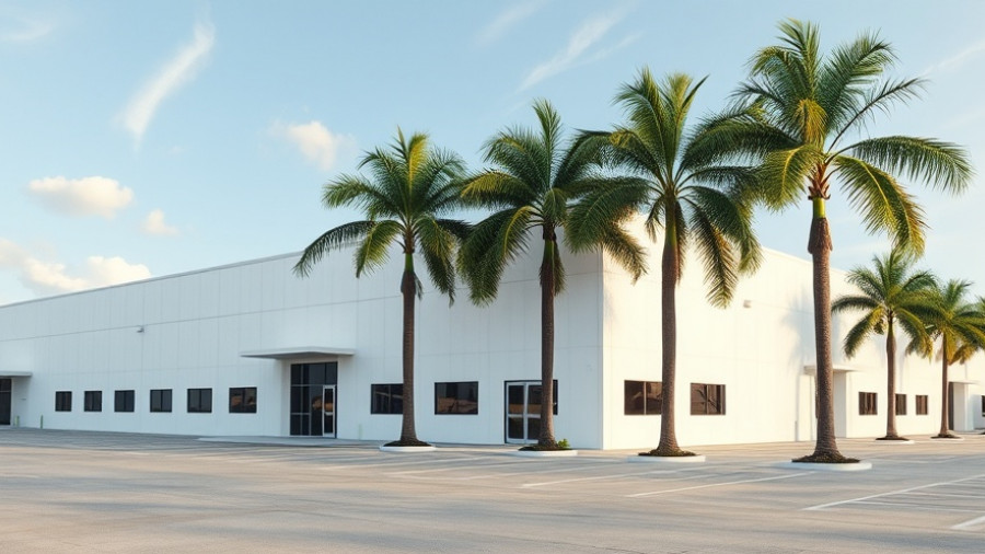 Lease industrial space in Orange County with parking and palm trees.