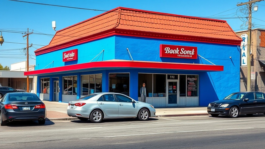 Westminster CA real estate showing a colorful commercial building with parked cars.