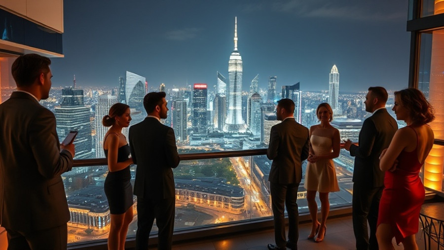 2025 Chairman Awards Real Estate event on a terrace at night, city view.