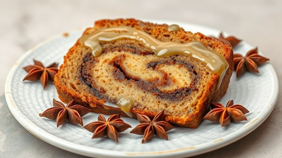 Slice of Brown Butter Chai Swirled Banana Bread with glossy chai glaze.
