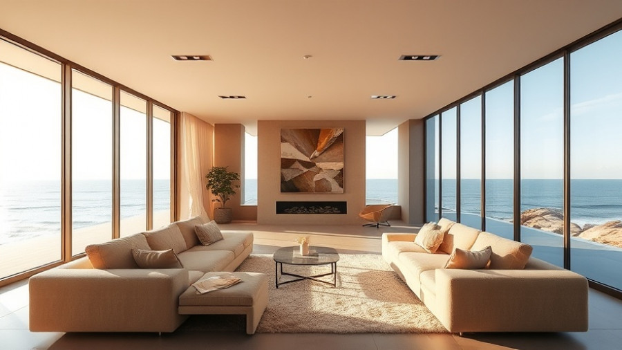 Luxurious beachside apartment interior with ocean view in Australia.