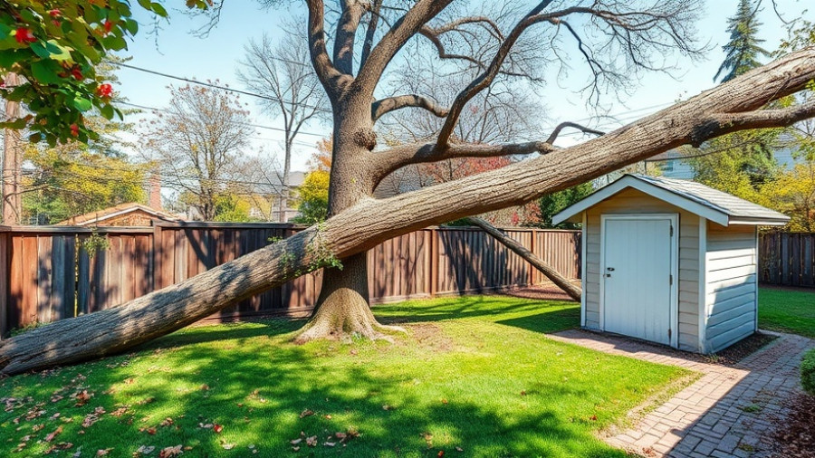 Neighbor's tree falls on your property damaging a fence and shed.